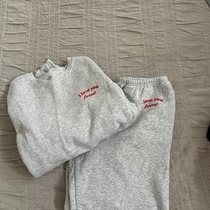 Brunette the label, grey sweat set ‘I love you forever’